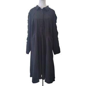 Eloquii Fit and Flare Dress Womens 18 Black Ruffle Sleeve Peter Pan Modest